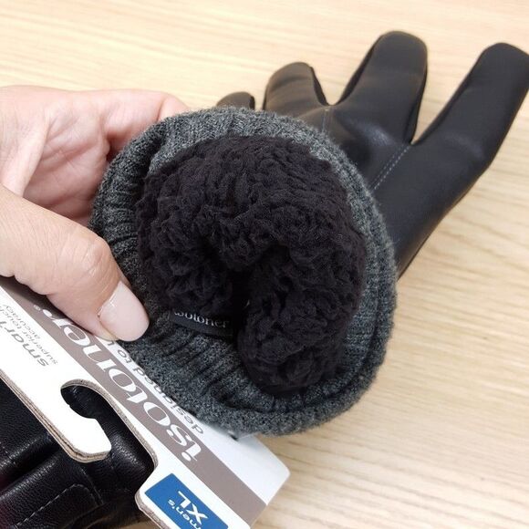 ISOTONER Gloves Mens XL Black Faux Leather Touchscreen Over the Wrist Cozy Lined - Picture 4 of 6